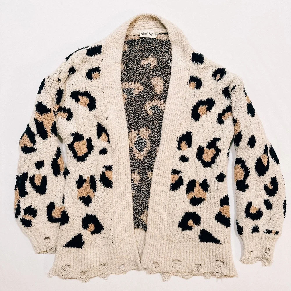 New In Distressed Leopard Print Cardigan (S) - Picture 1 of 7